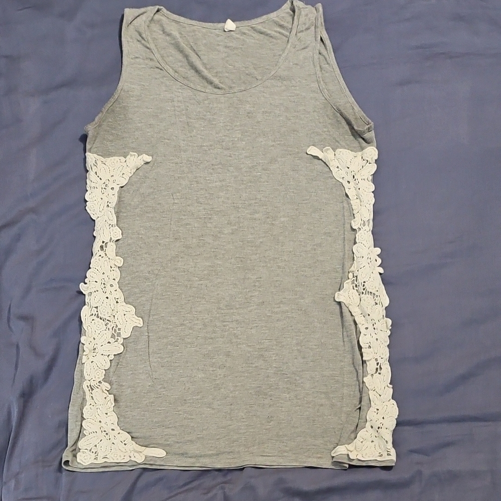 Pinkblush Gray Tank Top with White Lace Detail